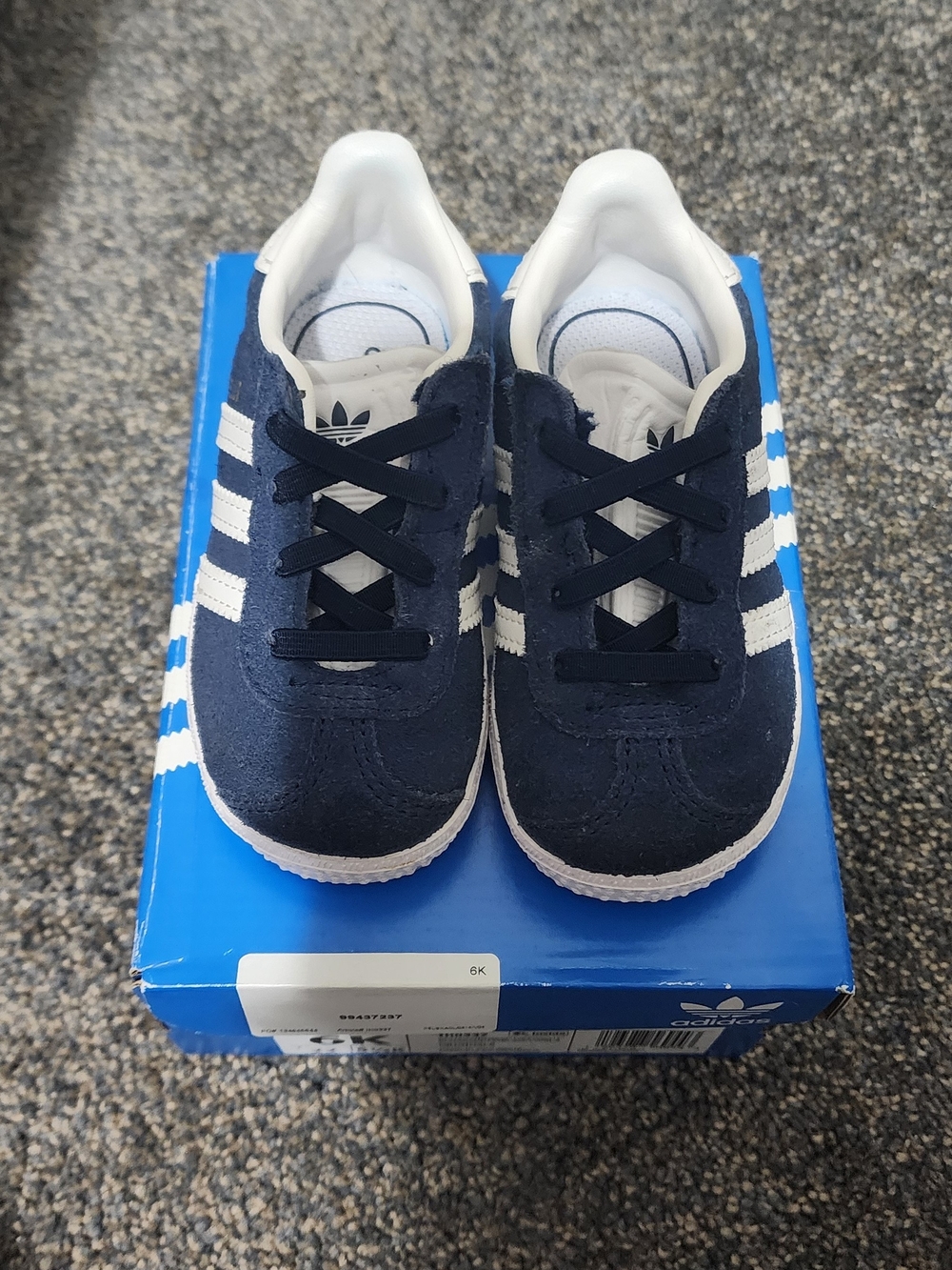 Adidas Kids Navy Suede Sneakers with White Stripes